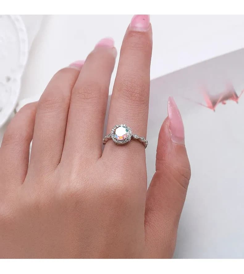 Bague arc-en-ciel en argent 925 et zircon rond