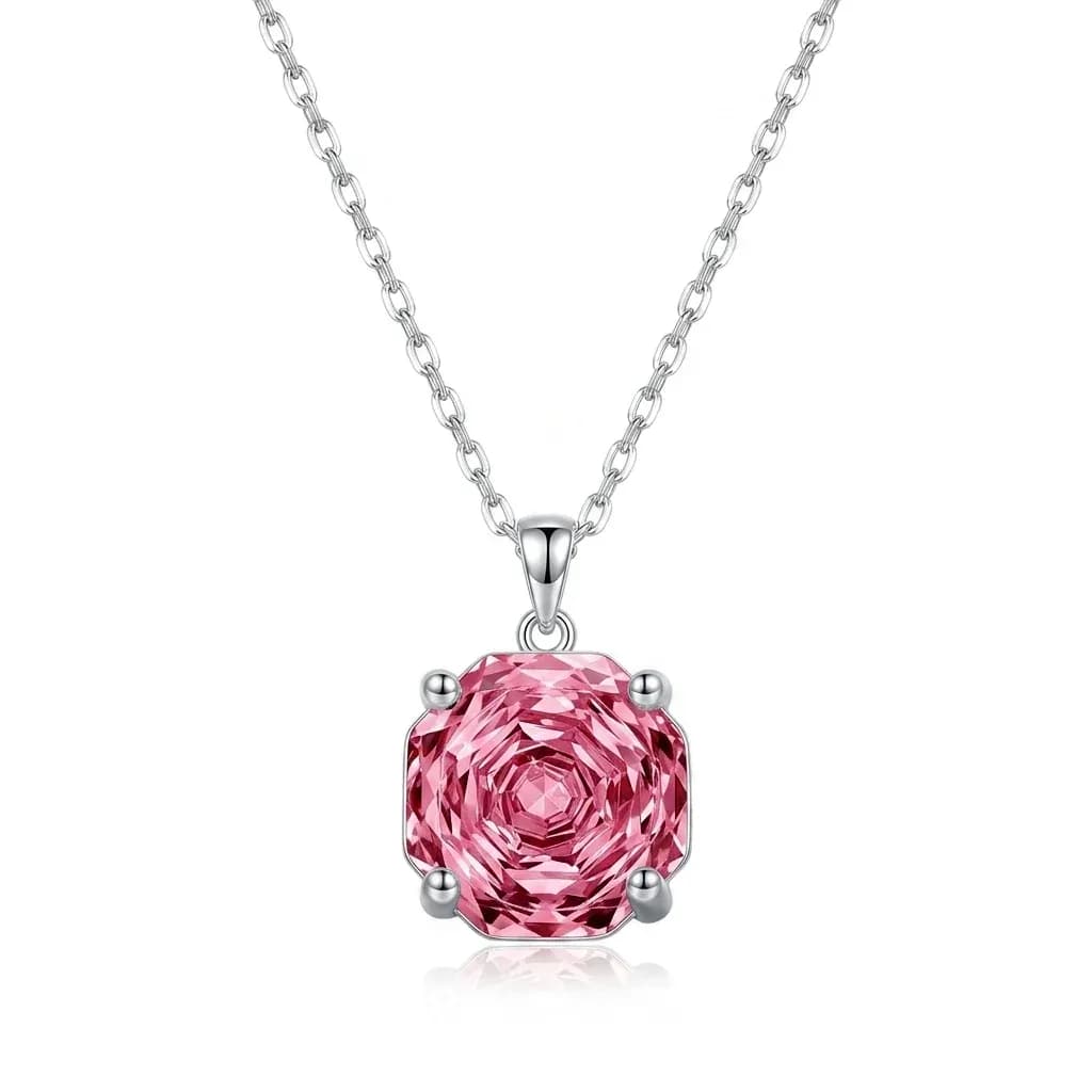 Collier argent 925 pendentif rose zircon