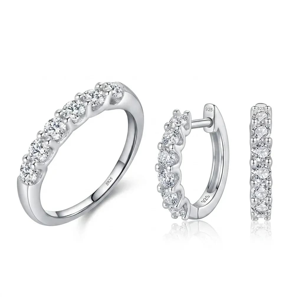 Parure créoles géométriques moissanite argent 925