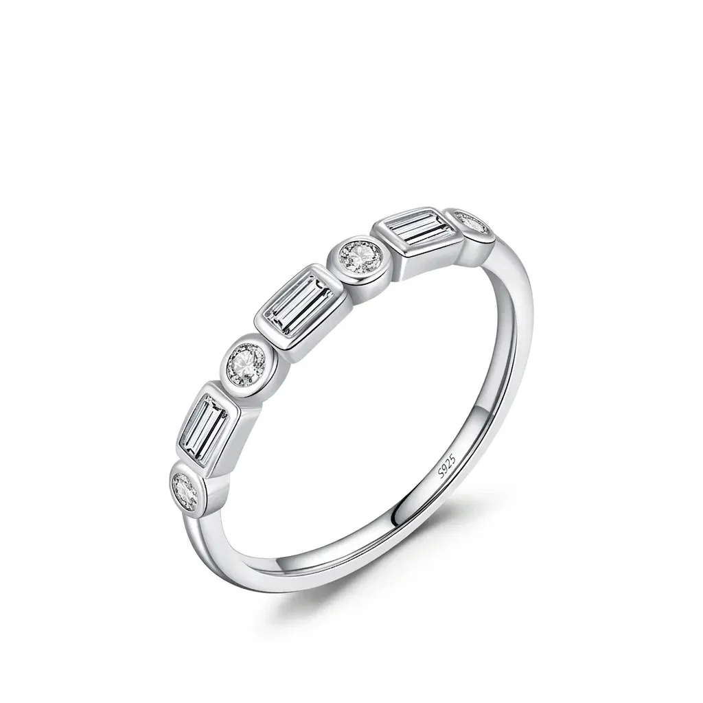 Bague fine géométrique argent 925 zircon