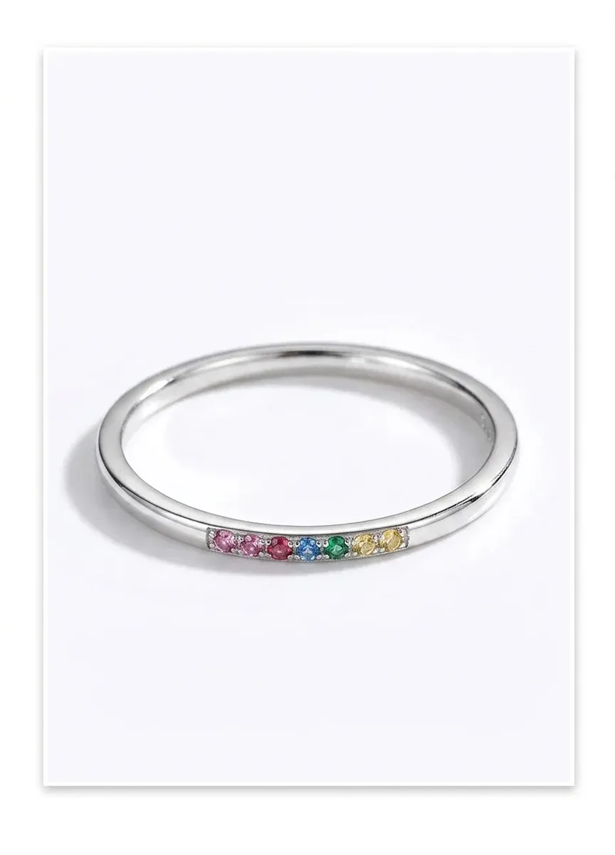 Bague fine arc-en-ciel argent 925