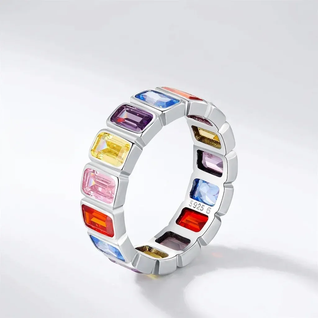 Bague argent 925 zircons colorés