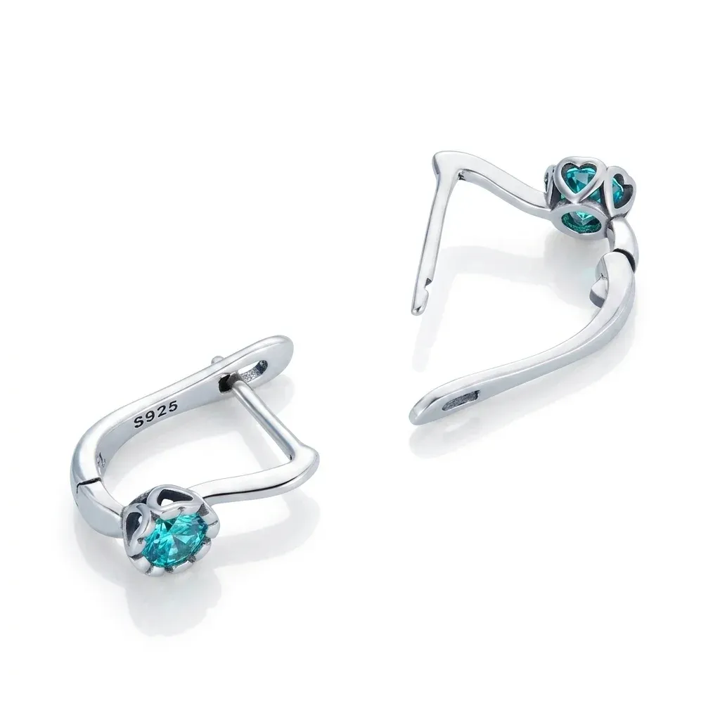 Boucles d’oreilles argent 925 zircon bleu-vert