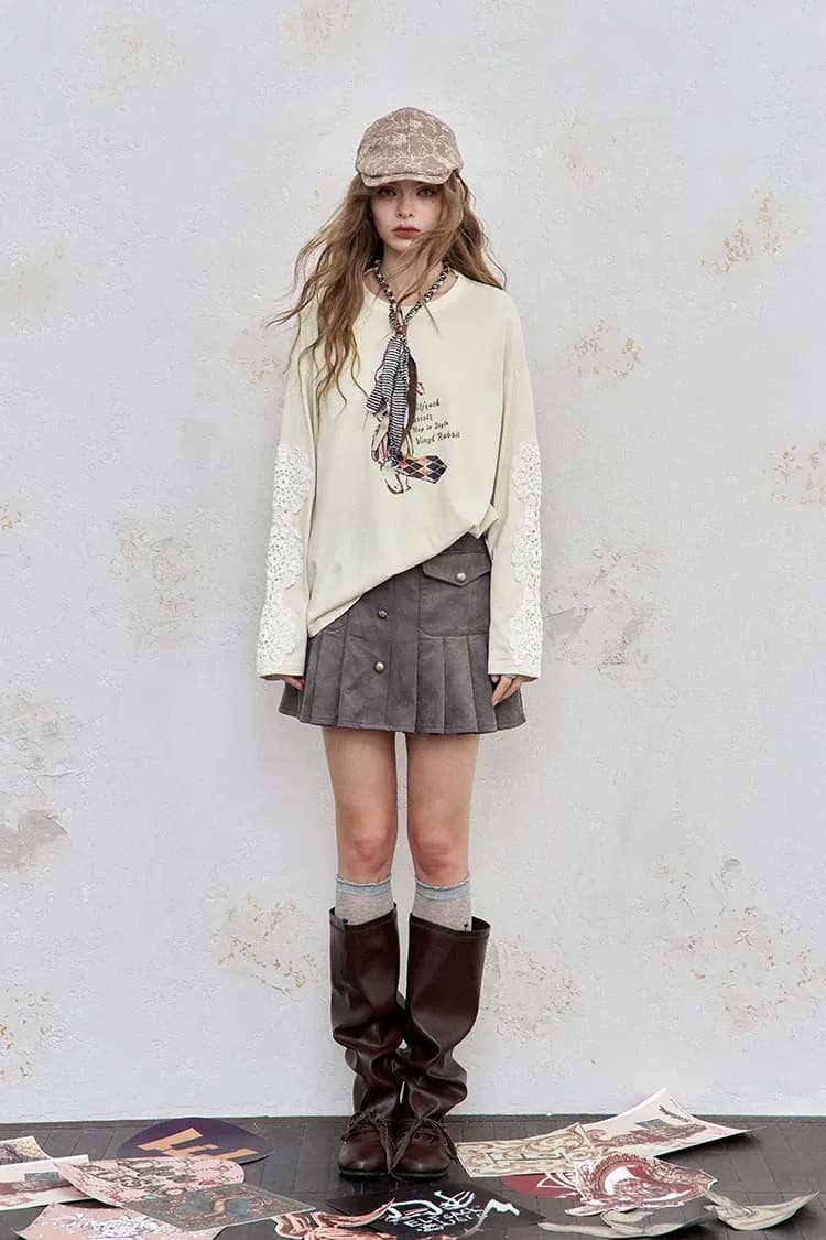 T-shirt ample ELFSACK en coton à imprimé lapin, style Y2K