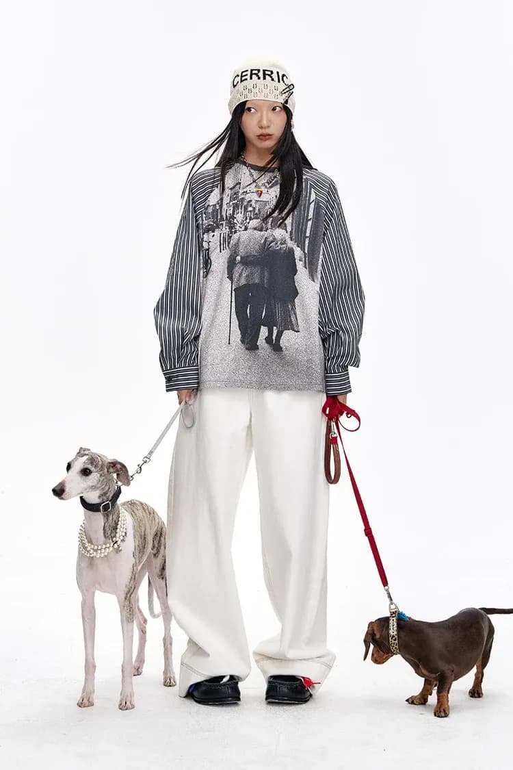 T-shirt graphique ajusté ELFSACK à manches longues, esprit rétro Y2K