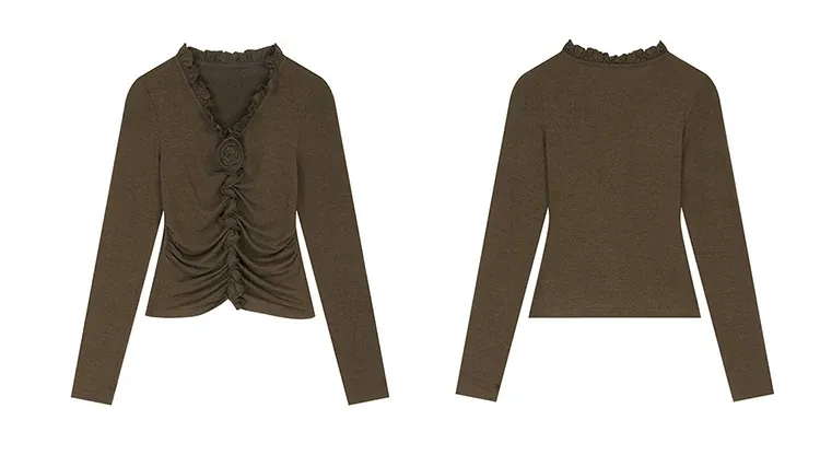 Haut féminin ELFSACK à fleurs plissées et manches courtes