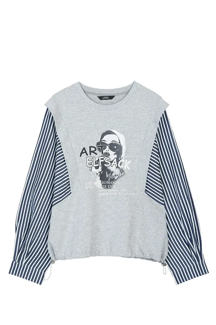 T-shirt trompe-l’œil ELFSACK à imprimé graphique et manches rayées