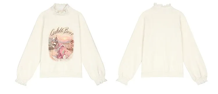 Sweat à capuche ELFSACK imprimé à col montant et manches volantées