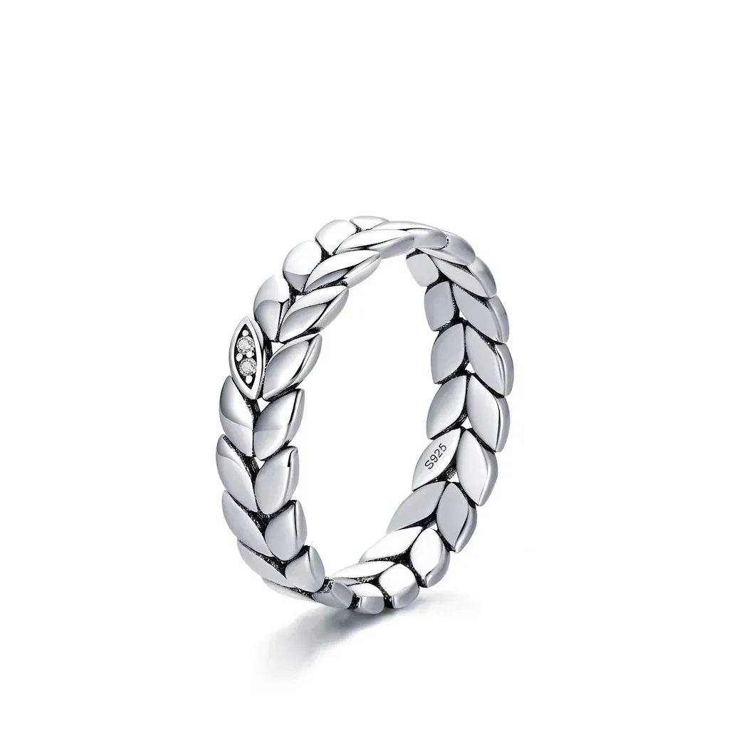Bague argent 925 feuilles et zircon