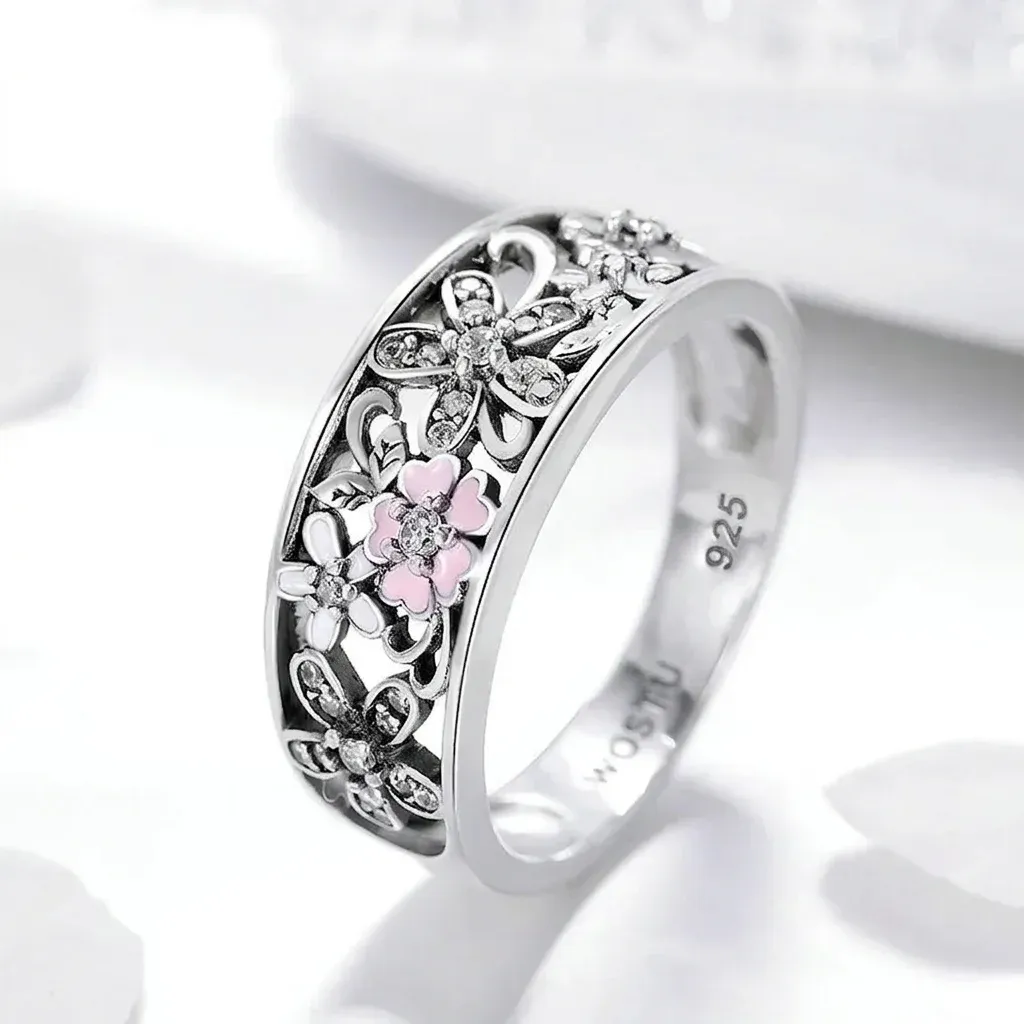 Bague fleur scintillante argent 925