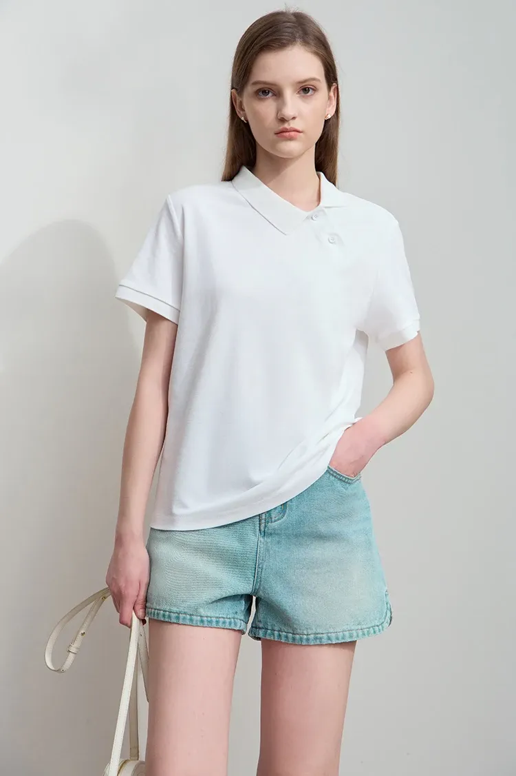 Polo femme asymétrique AMII en coton respirant