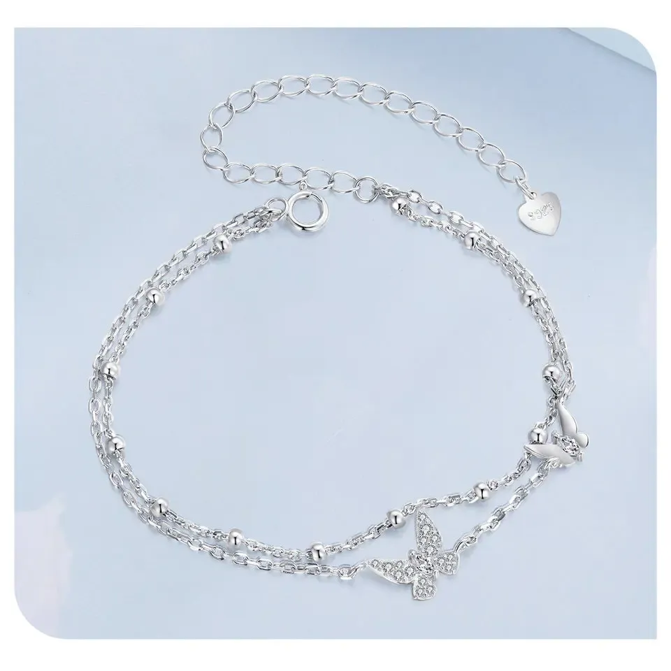 Bracelet papillon double rang en argent 925 WOSTU