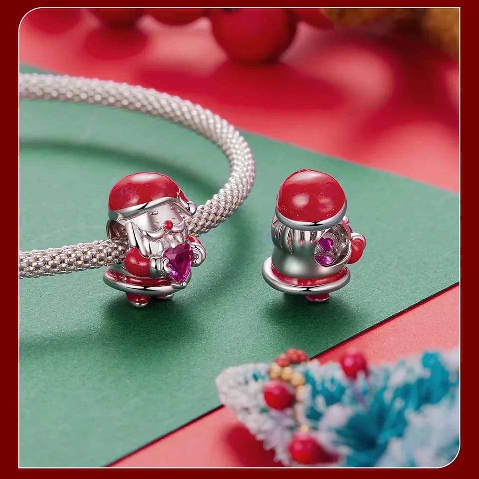 Breloque de Noël en argent 925 avec émail et zircons WOSTU