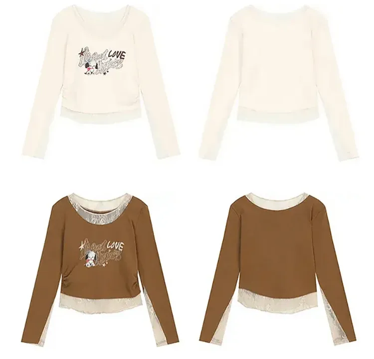 Haut ajusté ELFSACK en dentelle blanche et imprimé cartoon