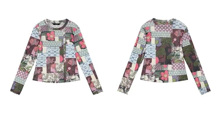 T-shirt femme ELFSACK à manches longues et imprimé artistique anime