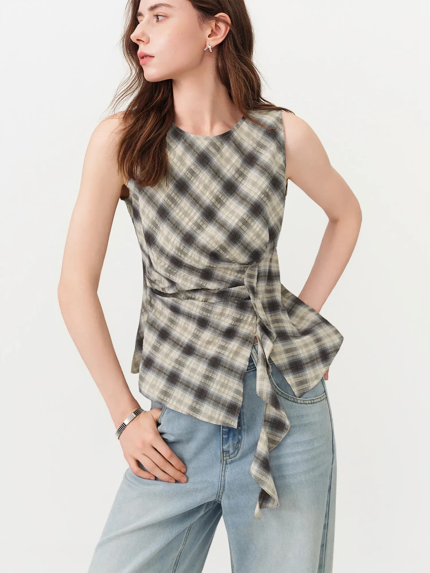 Chemisier vichy sans manches à coupe ajustée FANSILANEN