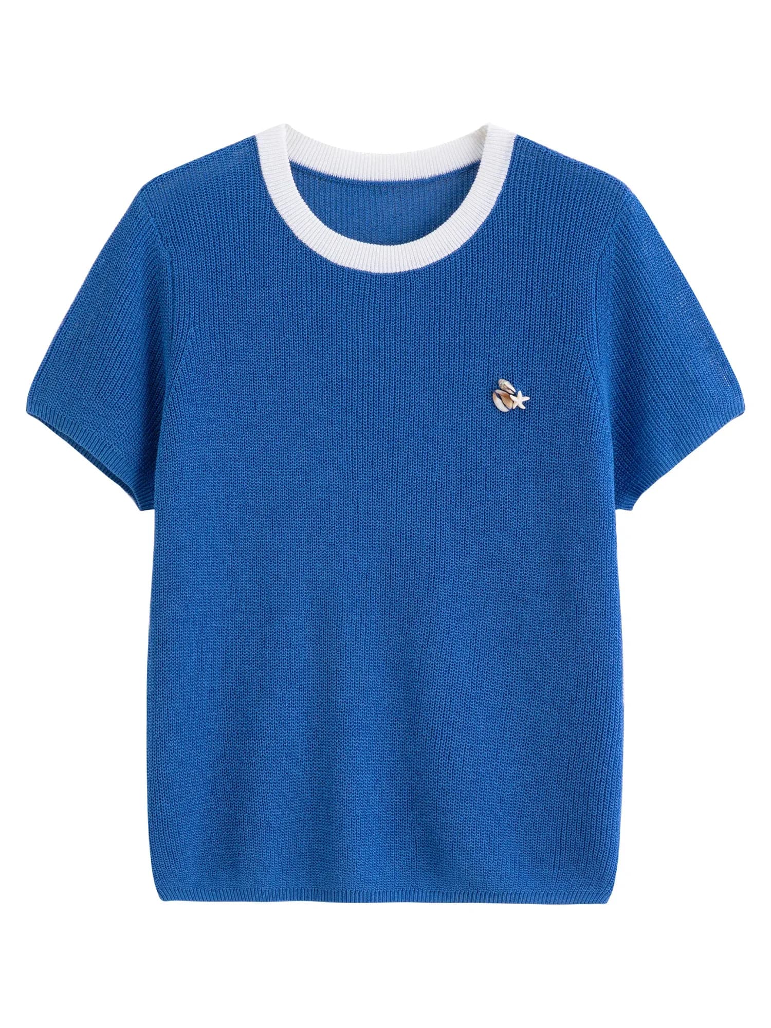 Haut tricot bleu lin à manches courtes FANSILANEN