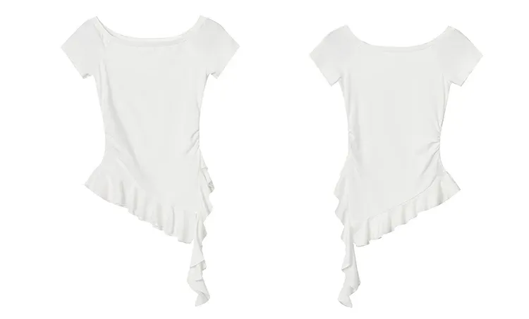 T-shirt asymétrique blanc à une épaule pour femme ELFSACK