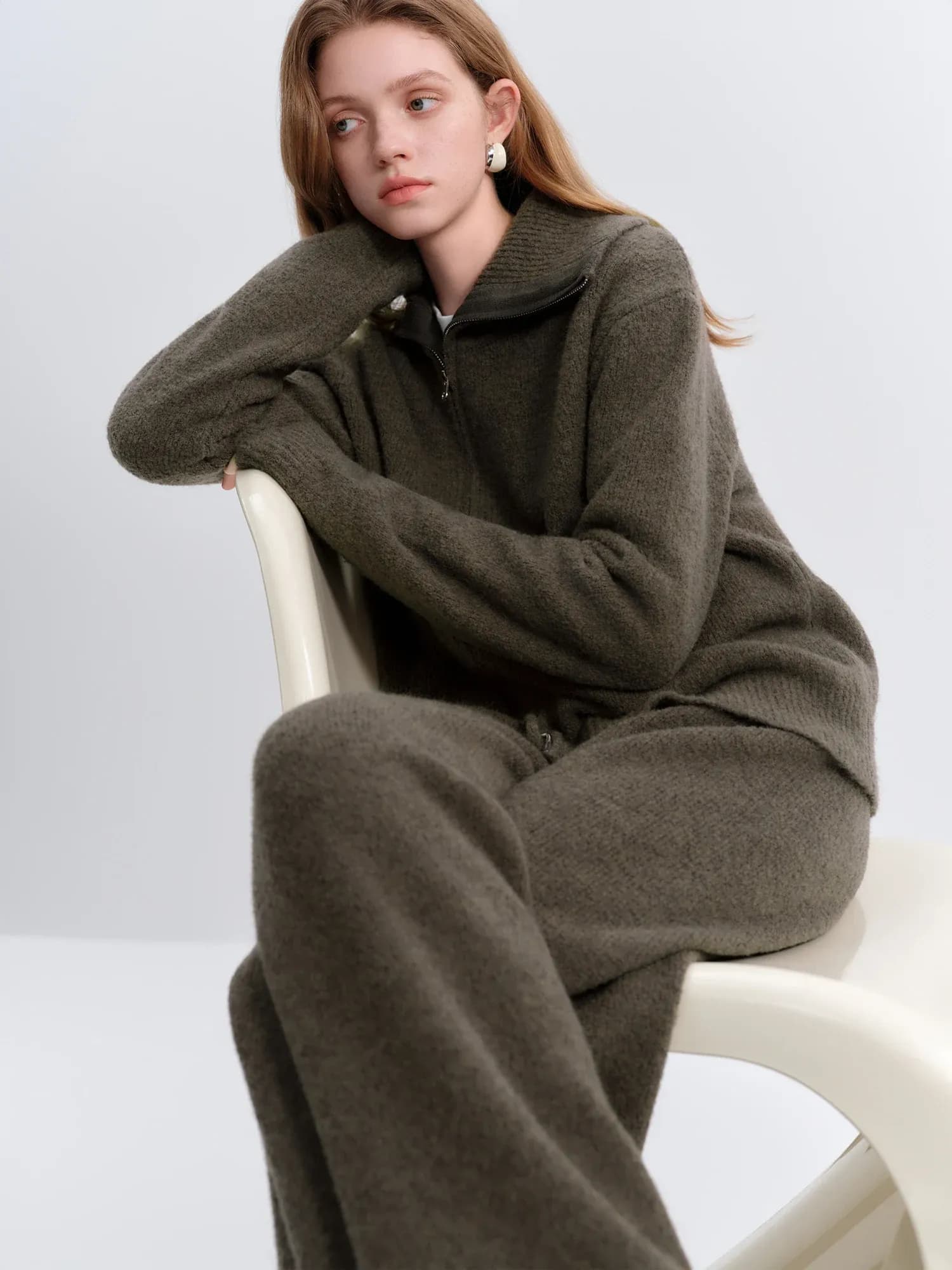 Ensemble tricoté d’hiver en laine mélangée pour femme