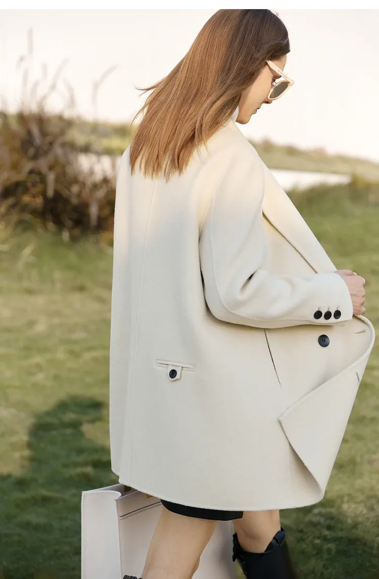 Manteau en laine AMII mi-long ample col rabattu