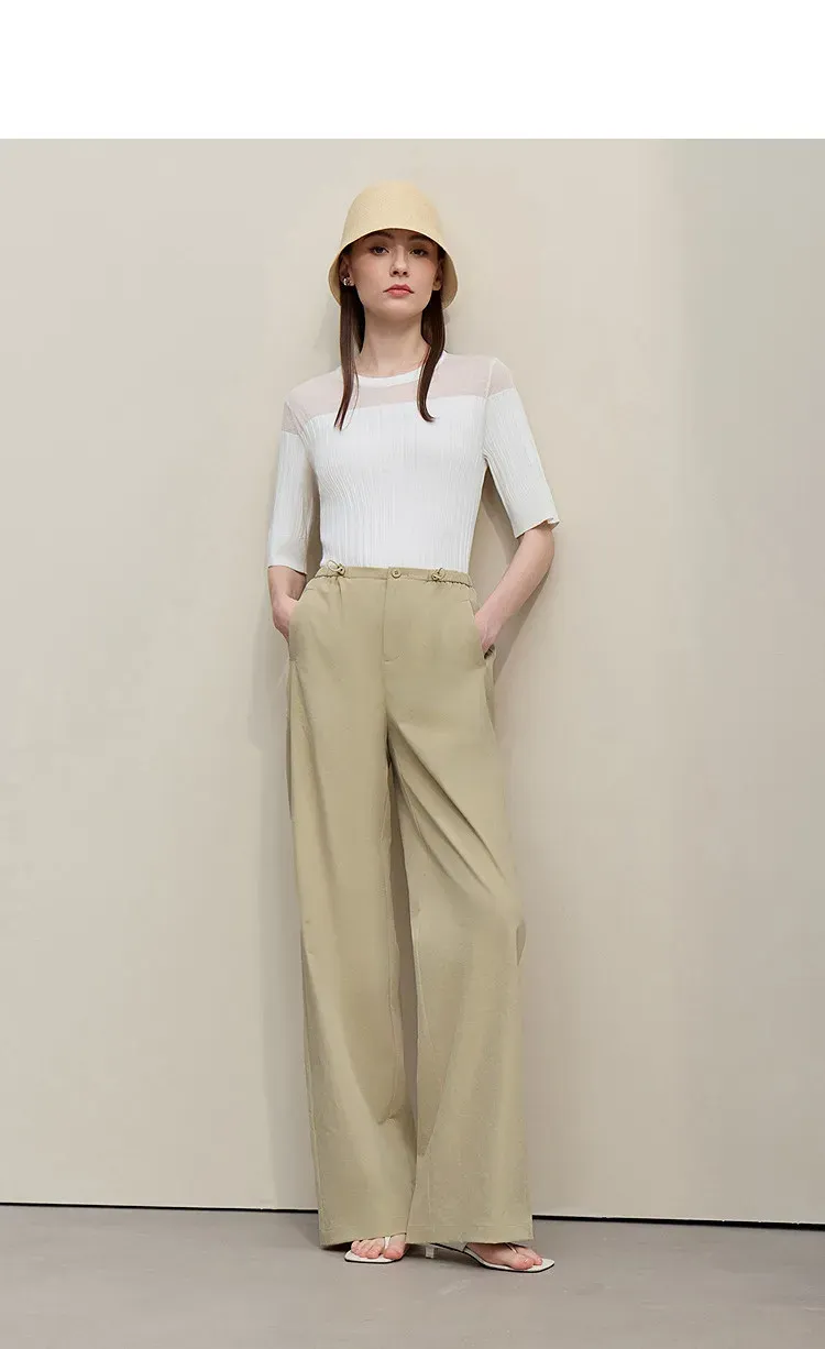 Pantalon large texturé AMII à taille élastique pour bureau