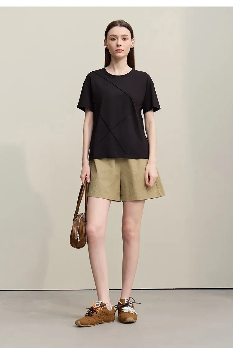 Short ample brodé AMII à taille élastique pour femme