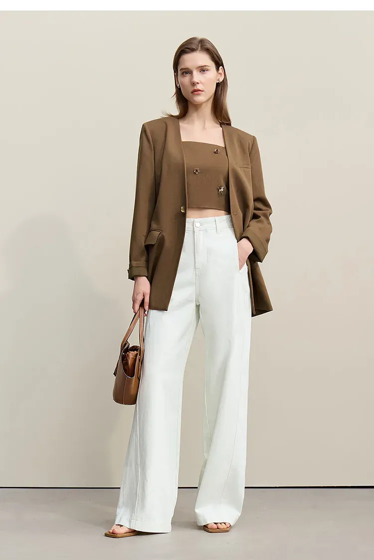 Blazer AMII fleuri à perles pour femme, coupe droite