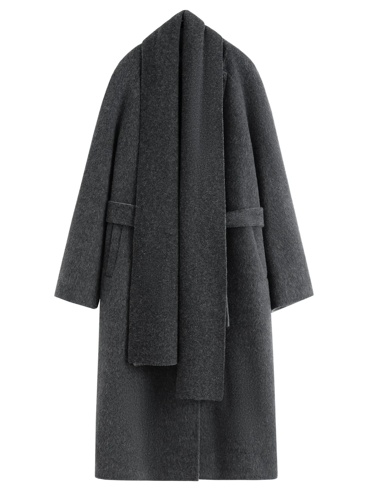 Pardessus long en laine et cachemire avec écharpe assortie