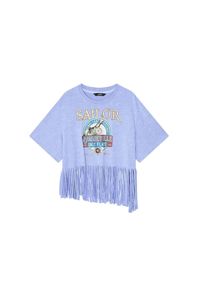 T-shirt graphique à franges ELFSACK, coupe casual d’été