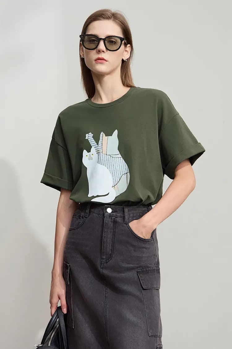 T-shirt AMII minimaliste en coton stretch à imprimé cartoon