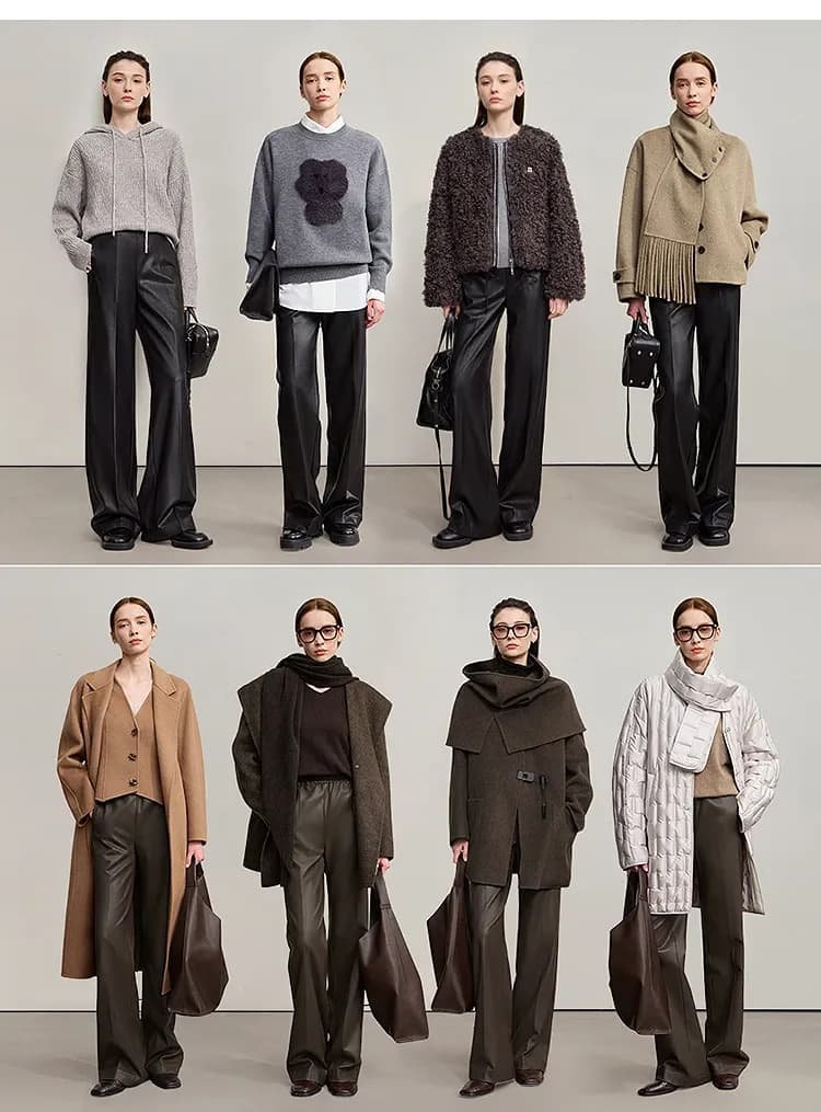 Pantalon AMII en similicuir PU coupe large pour bureau