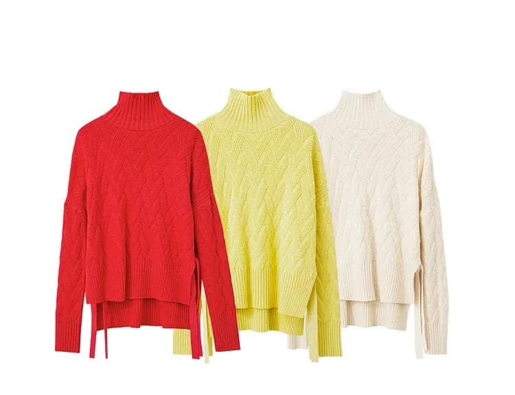 Pull femme AMII à col roulé lacé, maille douce et ample