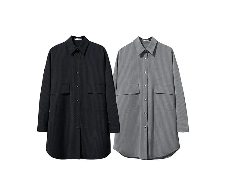 Chemise longue AMII minimaliste à rayures fines pour bureau