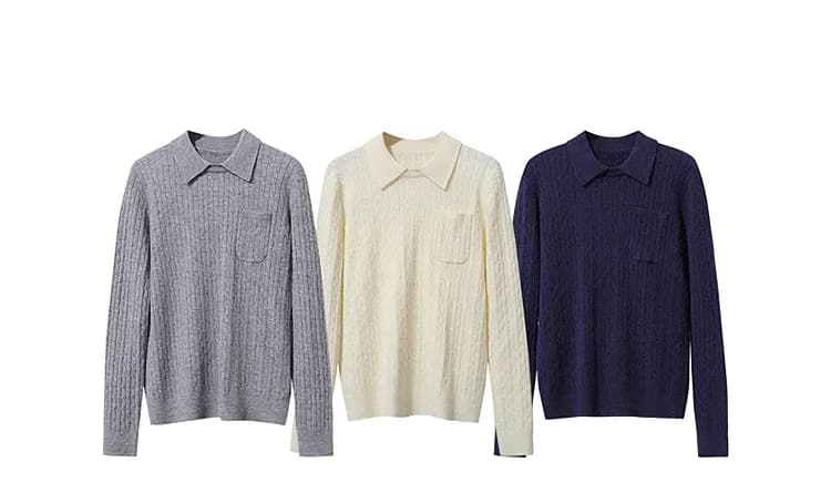 Pull col rabattu AMII en maille unie à poches, automne 2025