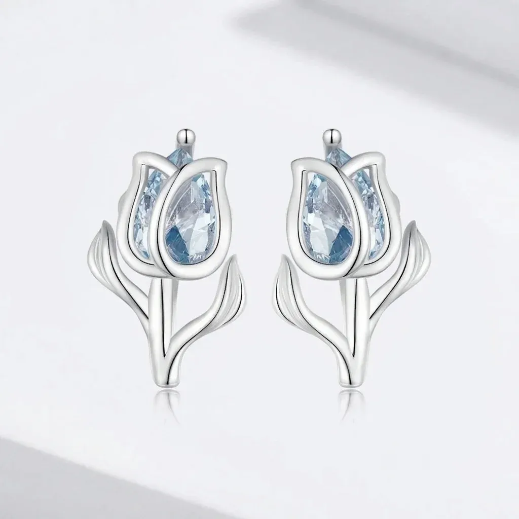 Boucles d’oreilles tulipe argent zircon bleu