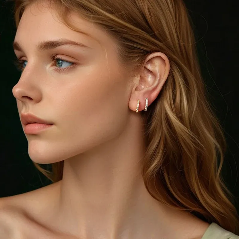 Créoles en moissanite double rang Bamoer U en argent 925