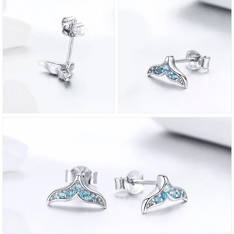 Puces sirène WOSTU en argent 925 et zircon bleu