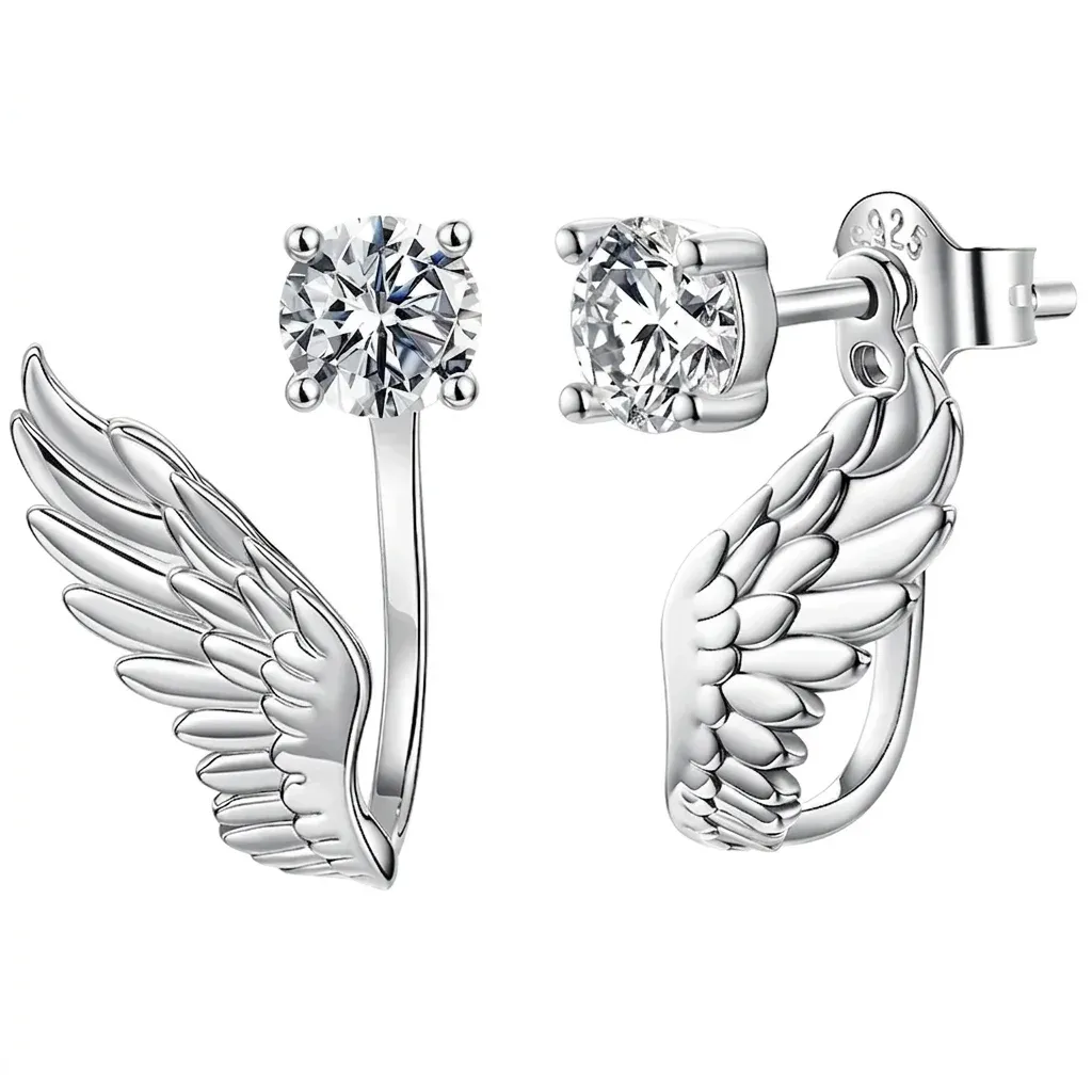 Boucles d’oreilles ailes d’ange moissanite argent