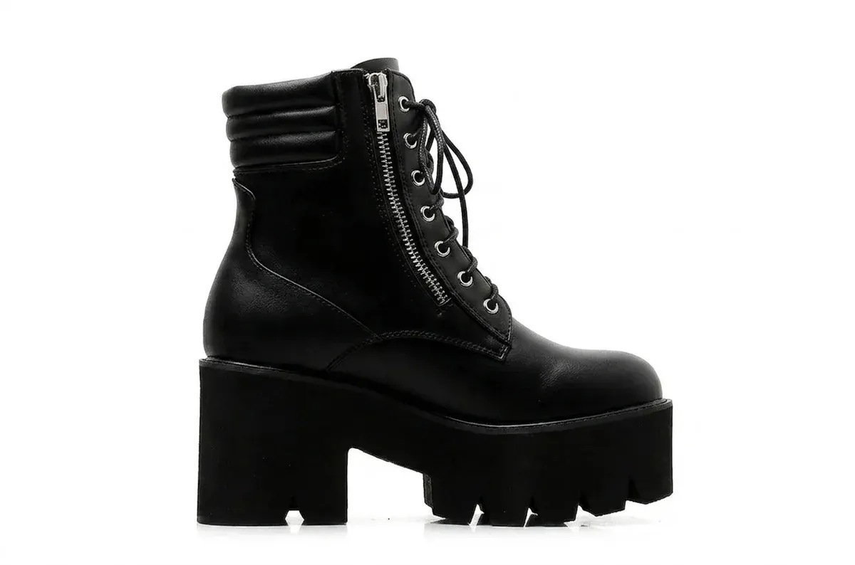 Bottines moto noires à plateforme