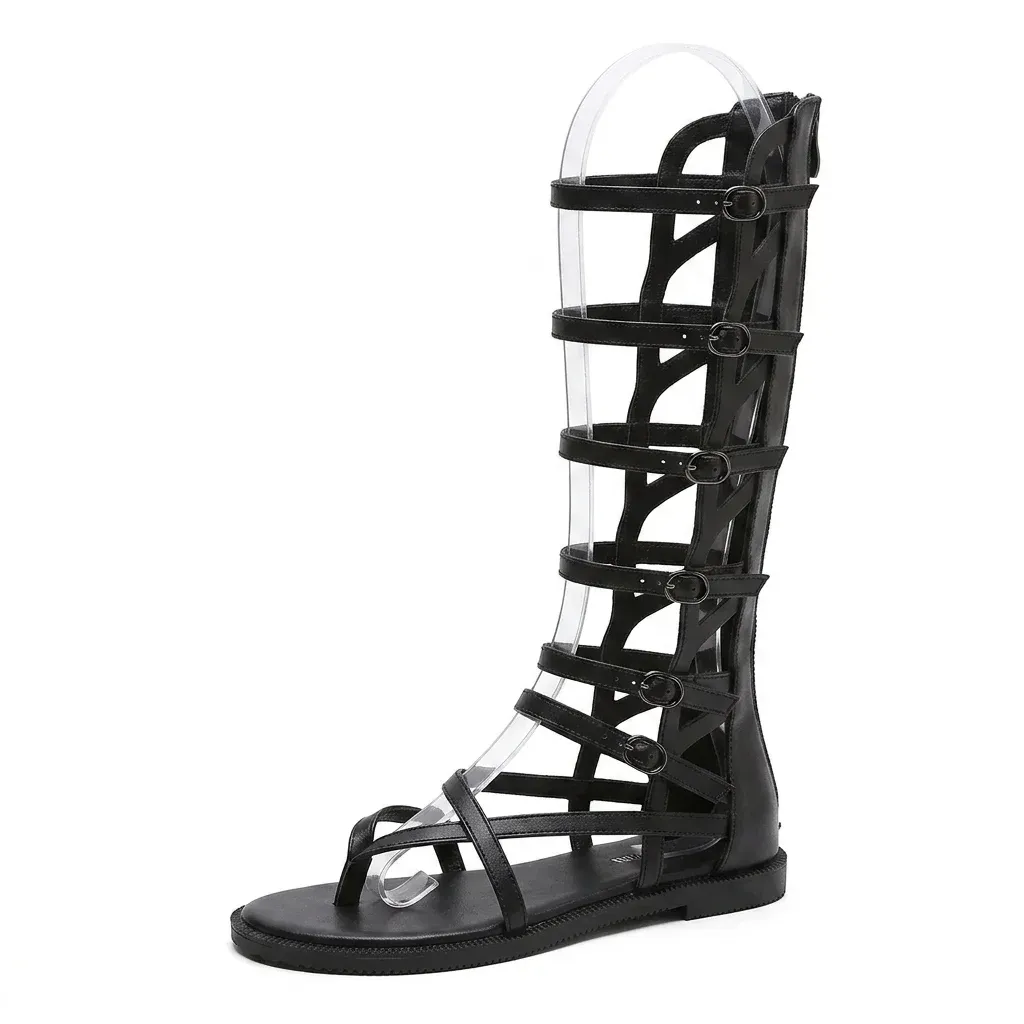 Sandales gladiateur noires montantes à boucles