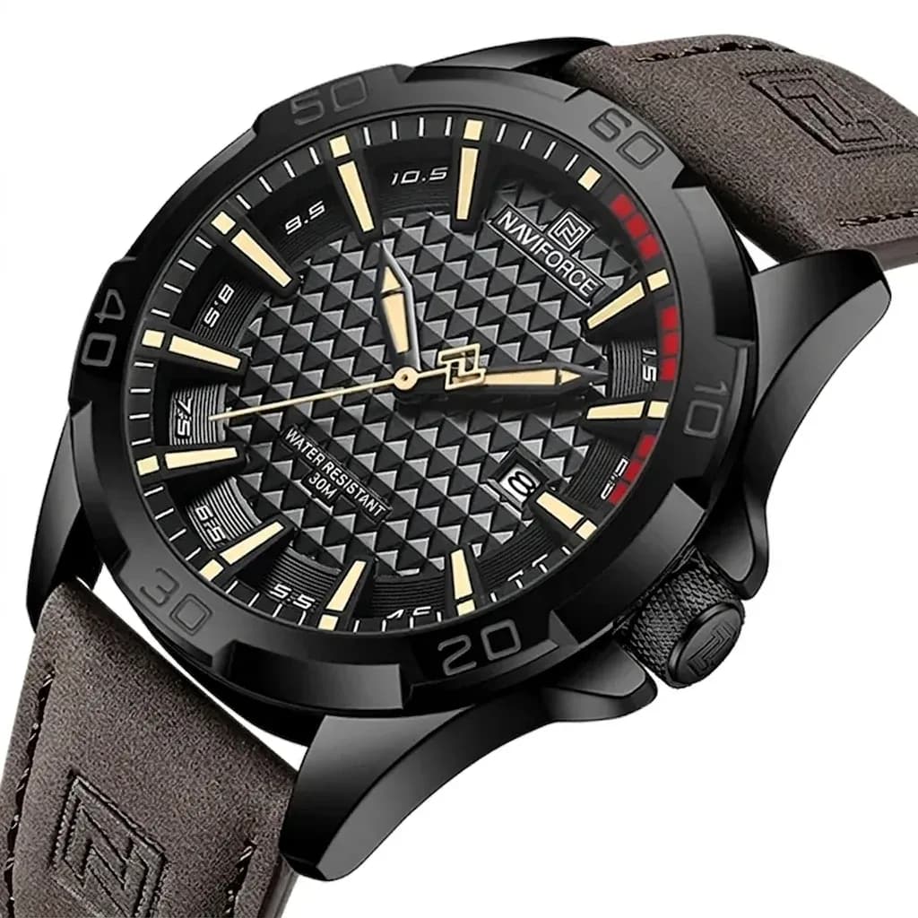 Montre NAVIFORCE homme cuir quartz 30 m, calendrier militaire