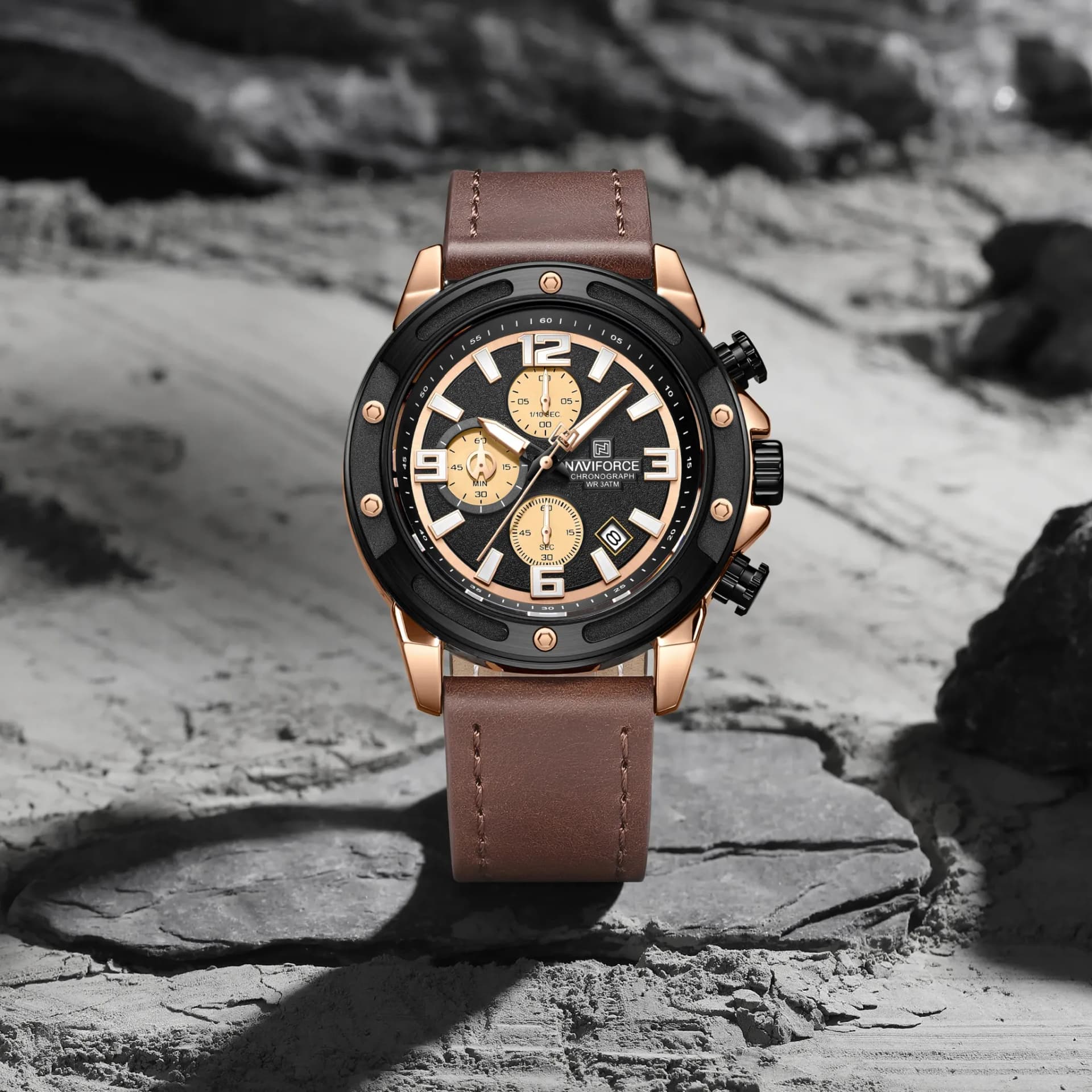Montre NAVIFORCE homme cuir chronographe lumineux