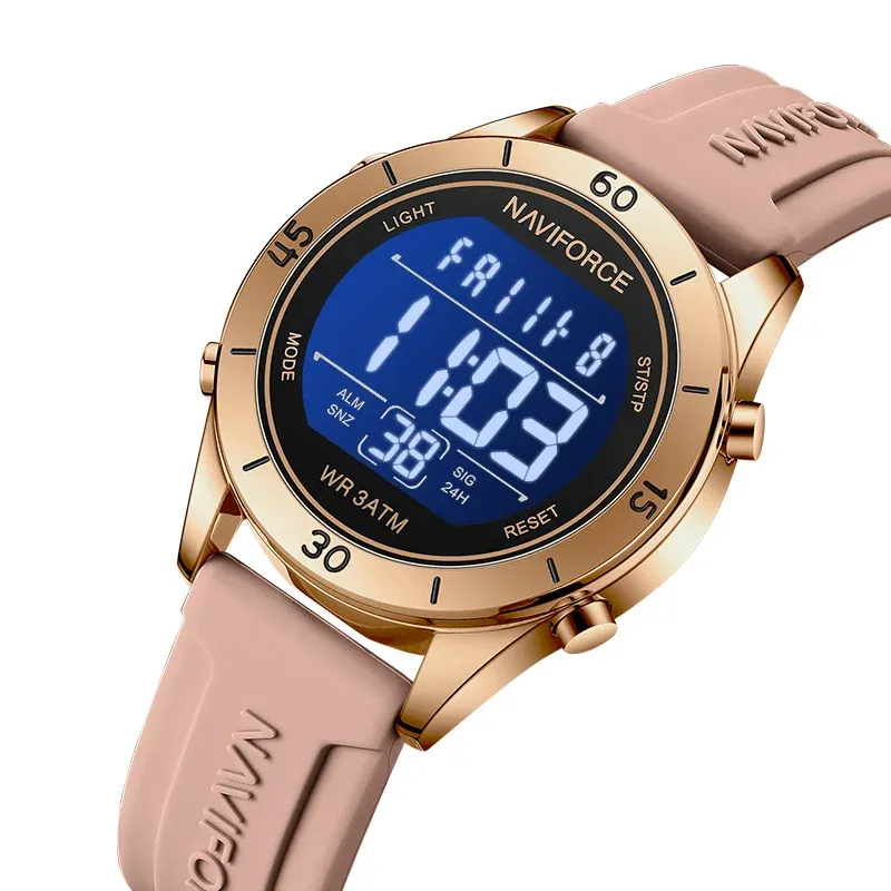 Montre digitale NAVIFORCE femme NF5054 en silicone, LED et calendrier