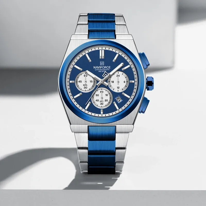 Montre NAVIFORCE chronographe acier pour couple, quartz et date