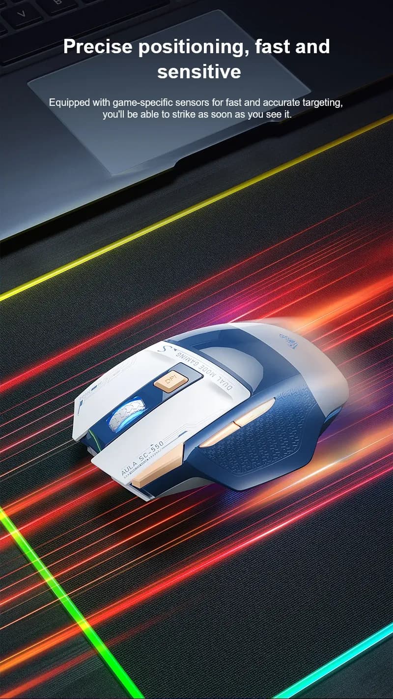 Souris gaming sans fil AULA SC550 RGB, 2,4 GHz et 8 boutons