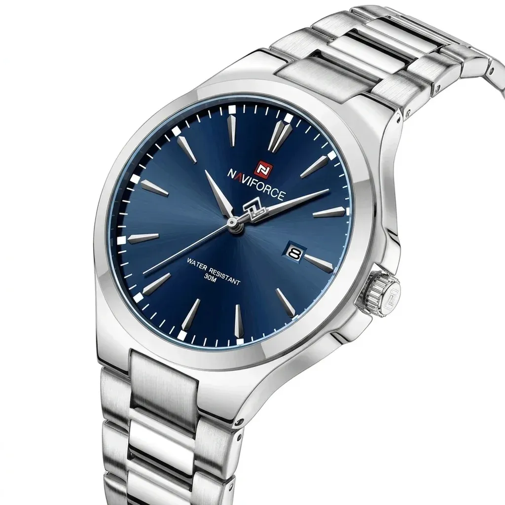 Montre NAVIFORCE 9214 en acier inoxydable, calendrier simple et étanchéité 3 bar