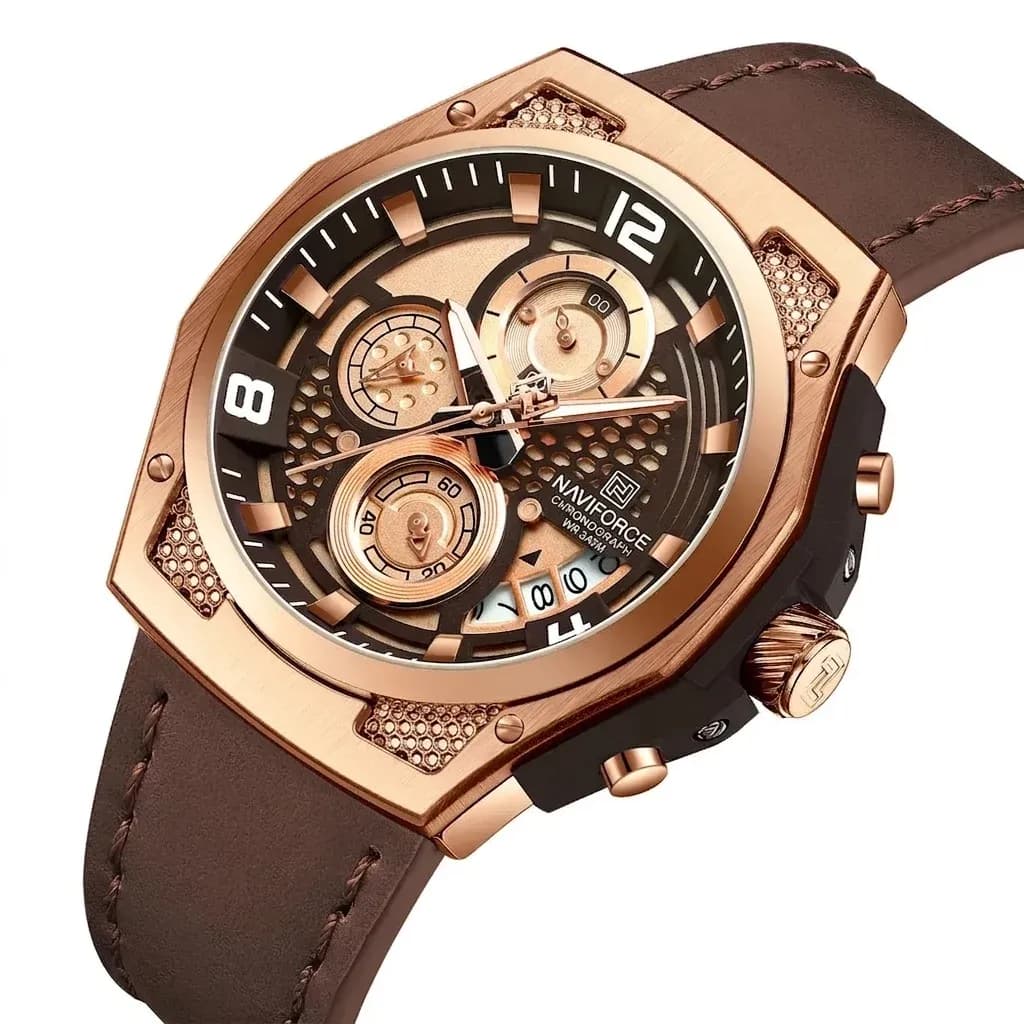 Montre chronographe NAVIFORCE cuir brun