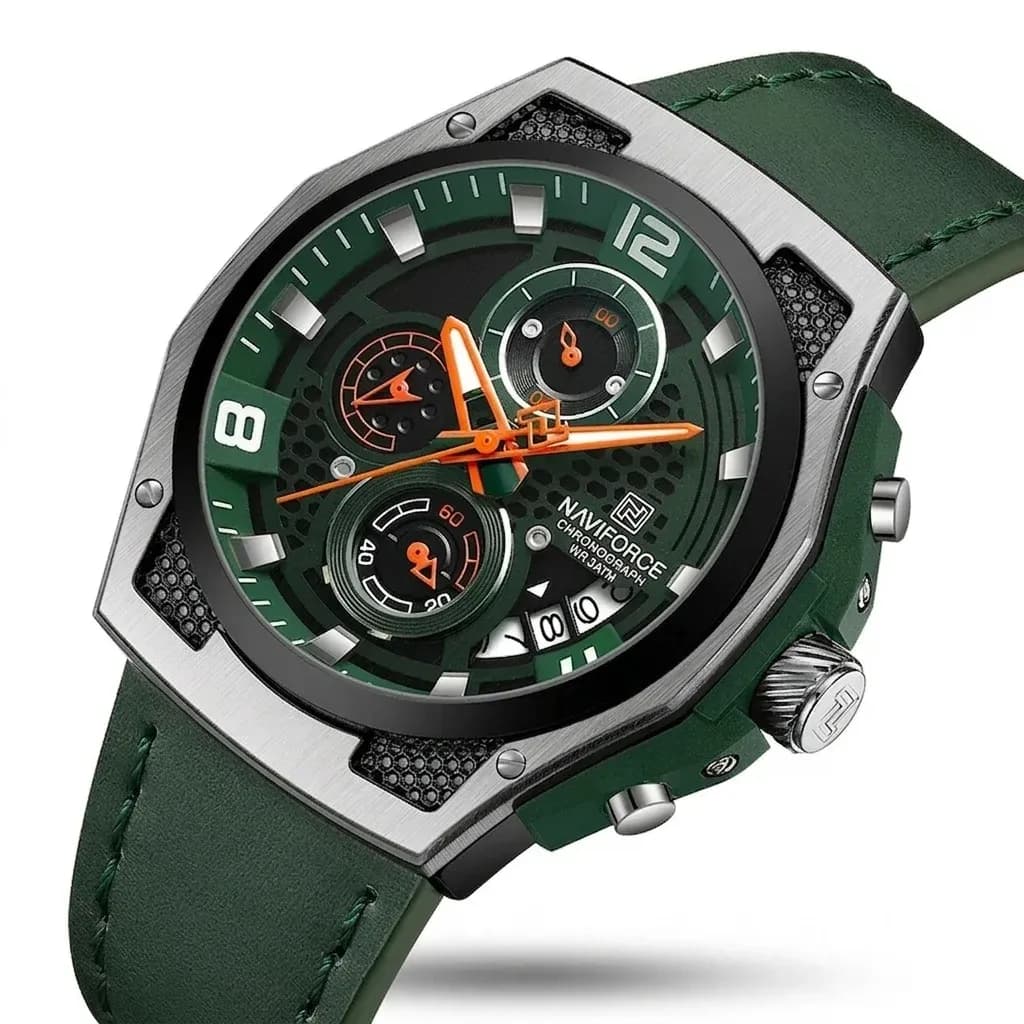 Montre NAVIFORCE verte en cuir homme