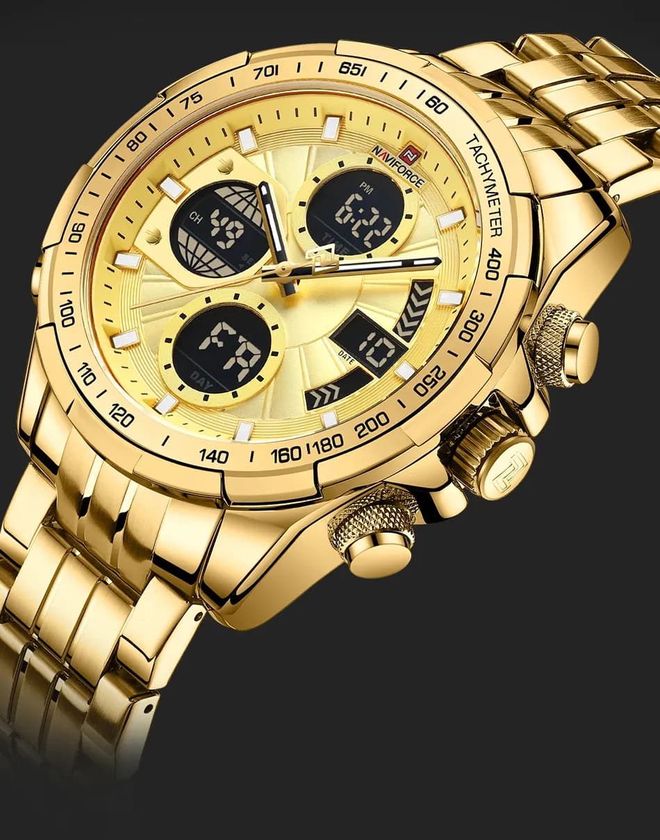 Montre NAVIFORCE dual display or et acier pour homme