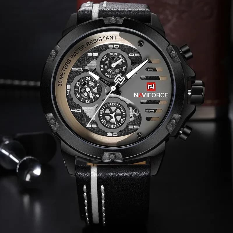 Montre NAVIFORCE NF9110 en cuir, esprit militaire chic